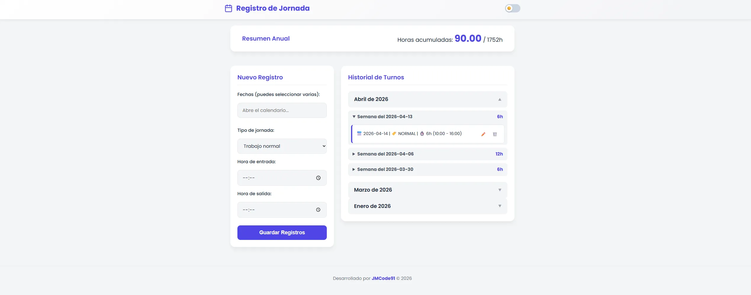 Captura del proyecto Registro de Jornada Laboral